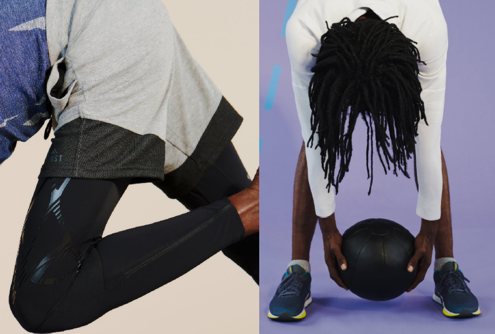 Zalando Feeling Good Campaign by Kemmler 6 Two close-up images of everyday people engaging in sports activities: stretching, and bending over.