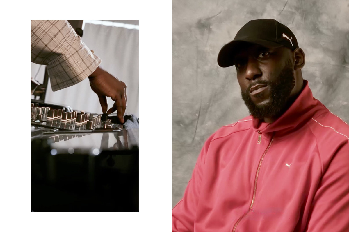 Portrait of DJ Sosa Berlin in red PUMA tracksuit and black cap — part of the Solebox campaign filmed at raw studios. Berlin.