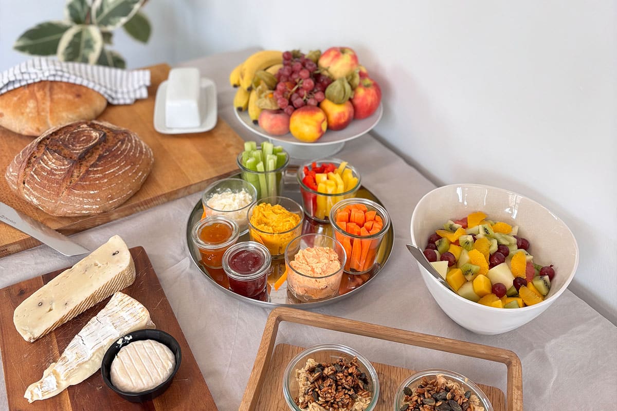 Freshly baked sourdough bread and house-made breakfast catering prepared in-house for productions and events at a creative rental space in Berlin.